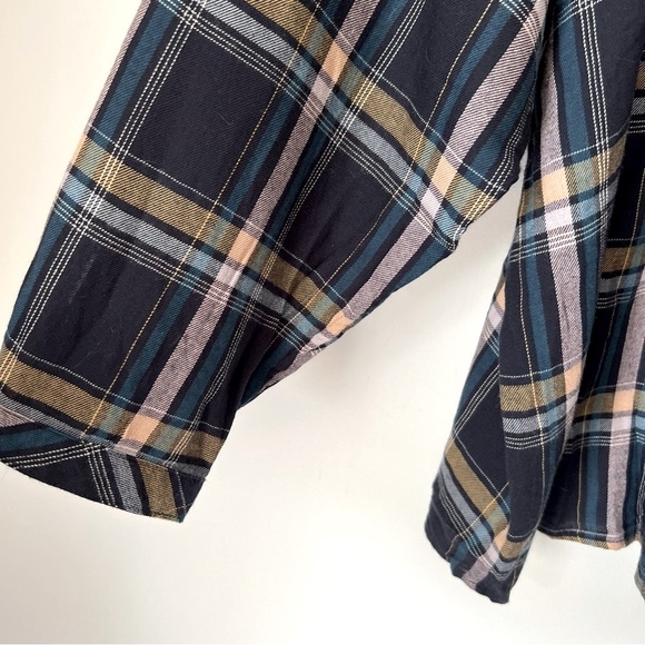 J. Jill Brushed Cotton Blend Soft Bias Trim Plaid Button Up Classic Shirt Fall - Picture 5 of 9